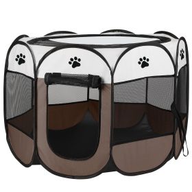 Portable Foldable Pet Playpen Exercise Pen Kennel Removable Zipper Top and Bottom Water Resistant Indoor Outdoor Use For Dogs Cats Other Pets - Coffee