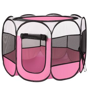 Portable Foldable Pet Playpen Exercise Pen Kennel Removable Zipper Top and Bottom Water Resistant Indoor Outdoor Use For Dogs Cats Other Pets - Pink