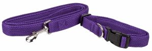 Pet Life 'Aero Mesh' 2-In-1 Dual Sided Comfortable And Breathable Adjustable Mesh Dog Leash-Collar - Purple - Medium