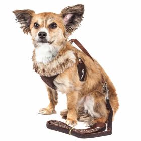 Pet Life Luxe 'Furracious' 2-In-1 Mesh Reversed Adjustable Dog Harness-Leash W/ Removable Fur Collar - Brown - X-Small