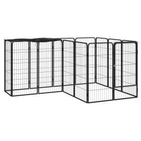 14-Panel Dog Playpen Black 19.7"x39.4" Powder-coated Steel - Black