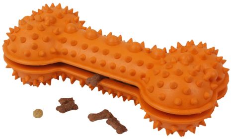 Pet Life 'Denta-Bone' TPR Treat Dispensing and Dental Cleaning Durable Dog Toy - Orange