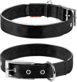 Black Nylon Reflective Dog Adjustable Dog with Metal Buckle Heavy Duty M Size 15-18 inch Neck - Collar