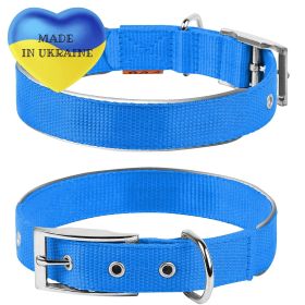 Blue Nylon Reflective Dog Adjustable Dog with Metal Buckle M size 15-18 inch Neck Heavy Duty - Collar