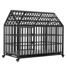 52" Heavy Duty Dog Crate Large Dog cage Strong Metal Dog Kennels and Crates for Large Dogs with 4 Lockable Wheels - as Pic