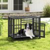 Foldable Heavy-Duty Metal Dog Cage Chew-proof Dog Crate with Lockable Universal Wheels - Black