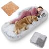 Large Foldable Human Size Dog Bed With Pillow Blanket Flurry Plush Napping Human-Sized Dog Bed  - Light Grey