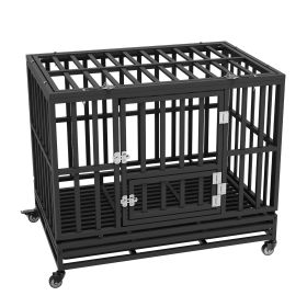 VEVOR 38 Inch Heavy Duty Dog Crate, Indestructible Dog Crate, 3-Door Heavy Duty Dog Kennel for Medium to Large Dogs with Lockable Wheels and Removable