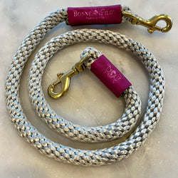 Braided Rope Leash - Silver Gray w/ Fuchsia Leather Sleeve