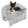 Gray Plush Calming Dog Couch Bed with Anti-Slip Bottom - M