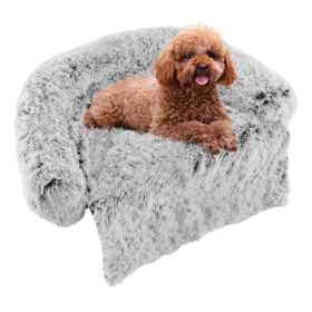 Gray Plush Calming Dog Couch Bed with Anti-Slip Bottom - S