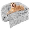 Gray Plush Calming Dog Couch Bed with Anti-Slip Bottom - L