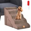 22 Inches and 11 Inches Foam Pet Stairs Set with 5-Tier and 3-Tier Dog Ramps - Brown