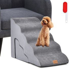 22 Inches and 11 Inches Foam Pet Stairs Set with 5-Tier and 3-Tier Dog Ramps - Gray