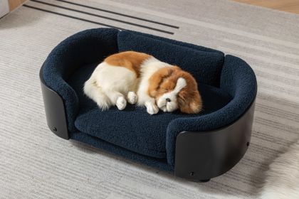 Scandinavian style Elevated Dog Bed Pet Sofa With Solid Wood legs and Black Bent Wood Back, Cashmere Cushion,Small Size - as Pic