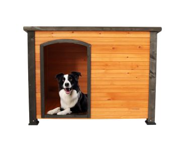 44"Dog House Outdoor & Indoor Wooden Dog Kennel for Winter with Raised Feet Weatherproof for Large Dogs(Gold red and black)(M) - as Pic