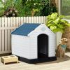 Indoor & Outdoor Waterproof Plastic Pet Puppy House - White & Blue - 32''H