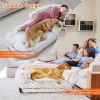 Large Foldable Human Size Dog Bed With Pillow Blanket Flurry Plush Napping Human-Sized Dog Bed  - Light Grey