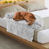 Gray Plush Calming Dog Couch Bed with Anti-Slip Bottom - L