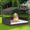 Outdoor Wicker Dog House with Weatherproof Roof - White