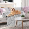 Gray Plush Calming Dog Couch Bed with Anti-Slip Bottom - L