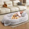 Washable Fluffy Human Dog Bed with Soft Blanket and Plump Pillow  - Gray