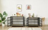 Furniture style dog crate wrought iron frame door with side openings, Grey, 43.3''W x 29.9''D x 33.5''H. - Grey