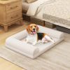 Egg-Foam Dog Crate Bed with 3-Side Bolster and Removable Washable Bed Cover - Beige