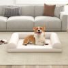 Egg-Foam Dog Crate Bed with 3-Side Bolster and Removable Washable Bed Cover - Beige