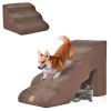 22 Inches and 11 Inches Foam Pet Stairs Set with 5-Tier and 3-Tier Dog Ramps - Brown