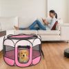 Portable Foldable Pet Playpen Exercise Pen Kennel Removable Zipper Top and Bottom Water Resistant Indoor Outdoor Use For Dogs Cats Other Pets - Pink