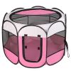 Portable Foldable Pet Playpen Exercise Pen Kennel Removable Zipper Top and Bottom Water Resistant Indoor Outdoor Use For Dogs Cats Other Pets - Pink