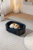 Scandinavian style Elevated Dog Bed Pet Sofa With Solid Wood legs and Black Bent Wood Back, Cashmere Cushion,Small Size - as Pic