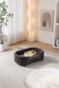 Scandinavian style Elevated Dog Bed Pet Sofa With Solid Wood legs and Black Bent Wood Back, Cashmere Cushion,Mid Size - as Pic