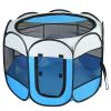 Portable Foldable Pet Playpen Exercise Pen Kennel Removable Zipper Top and Bottom Water Resistant Indoor Outdoor Use For Dogs Cats Other Pets - Blue