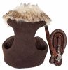 Pet Life Luxe 'Furracious' 2-In-1 Mesh Reversed Adjustable Dog Harness-Leash W/ Removable Fur Collar - Brown - Medium