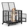 Foldable Heavy-Duty Metal Dog Cage Chew-proof Dog Crate with Lockable Universal Wheels - Black