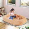 Washable Fluffy Human Dog Bed with Soft Blanket and Plump Pillow  - Brown