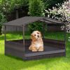 Outdoor Wicker Dog House with Weatherproof Roof - Gray