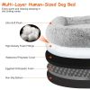 Large Foldable Human Size Dog Bed With Pillow Blanket Flurry Plush Napping Human-Sized Dog Bed  - Light Grey