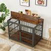 Furniture style dog crate wrought iron frame door with side openings, Grey, 43.3''W x 29.9''D x 33.5''H. - Rustic Brown