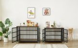 Furniture style dog crate wrought iron frame door with side openings, Grey, 43.3''W x 29.9''D x 33.5''H. - Rustic Brown