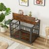 Furniture style dog crate wrought iron frame door with side openings, Grey, 38.4''W x 27.7''D x 30.2''H. - Rustic Brown