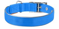 Blue Nylon Reflective Dog Adjustable Dog with Metal Buckle M size 15-18 inch Neck Heavy Duty - Collar