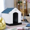 Indoor & Outdoor Waterproof Plastic Pet Puppy House - White & Blue - 28''H