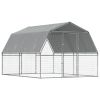 Dog Cages 2 pcs with Roof and Door Silver Galvanized Steel - Silver